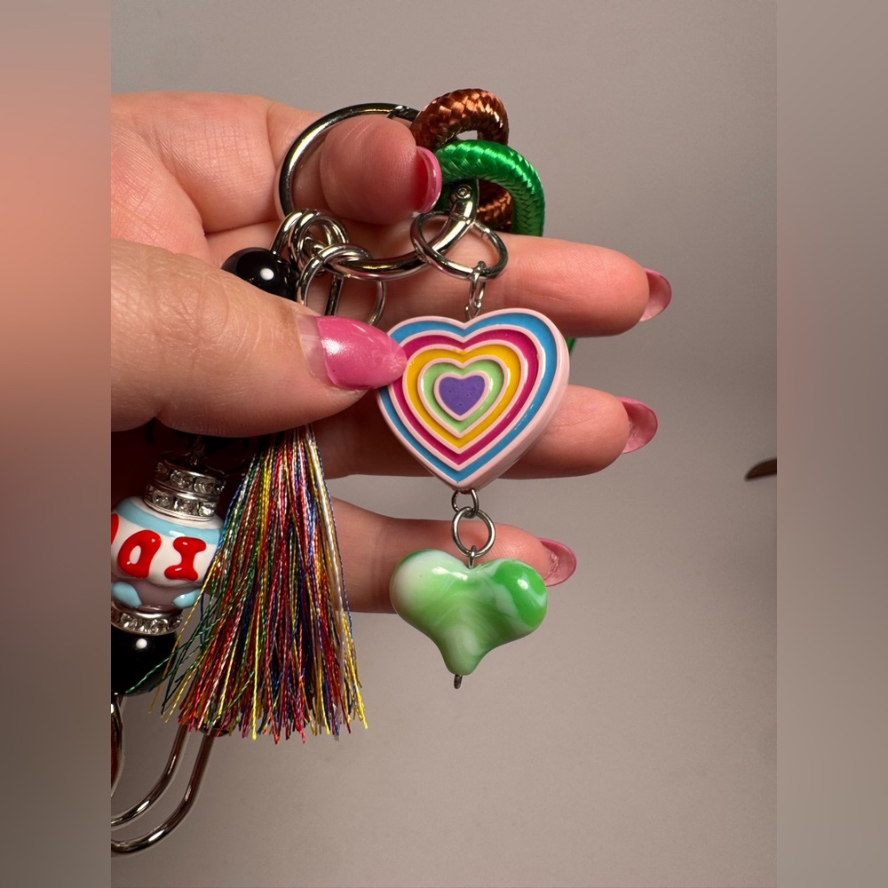Boho Beaded LOVE Heart Bag Charm | Colorful Beads, Tassel & Rope Details - Picture 13 of 14